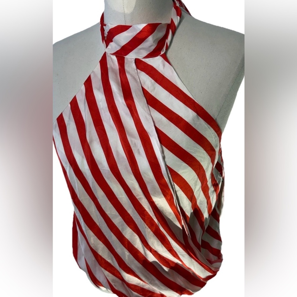 Maeve By Anthropologie NWT Red White Stripe Bubble Halter Top Wrap Style W Med